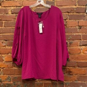 Women's Plus Size Investments Magenta Pink Bow Detail Sleeve Blouse NWT Size 3XL